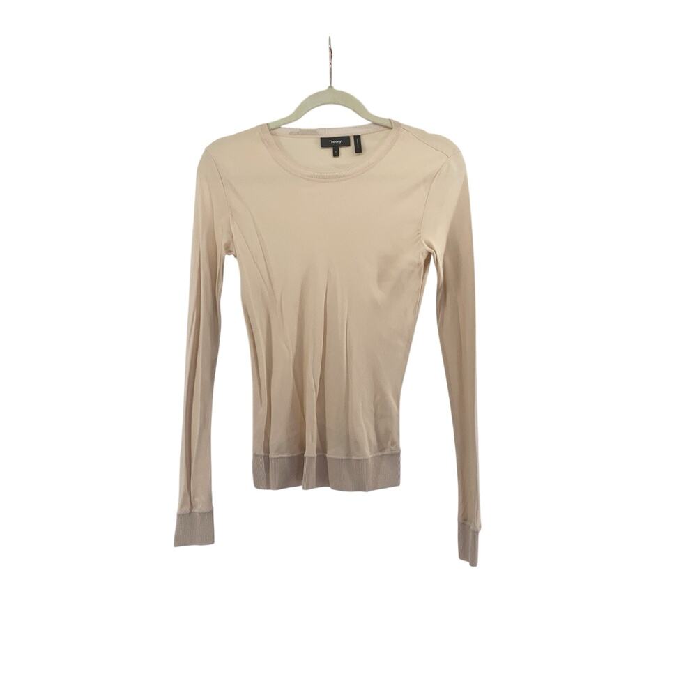 Theory Womens Pink 100% Silk Long Sleeve Top Size P / Small
